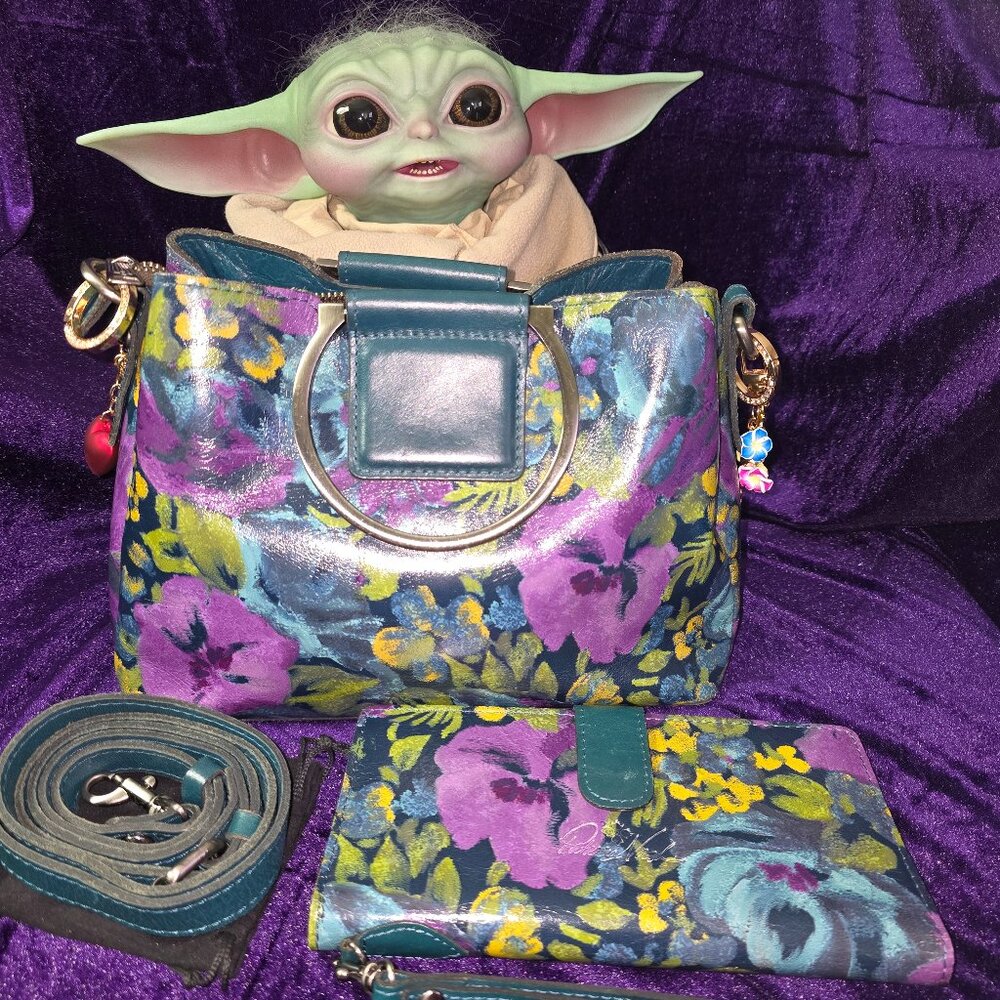 Patricia Nash Empoli Satchel in Deep Blue Nature & Wallet